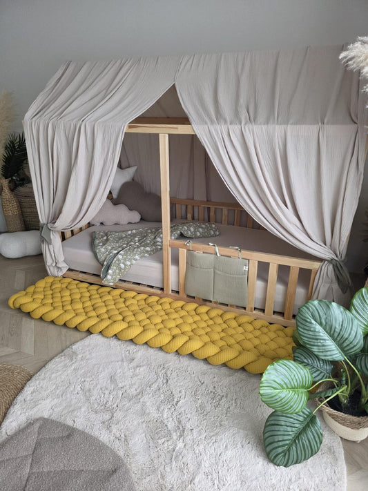 Tapis tressé 200x40cm nid d'abeille moutarde