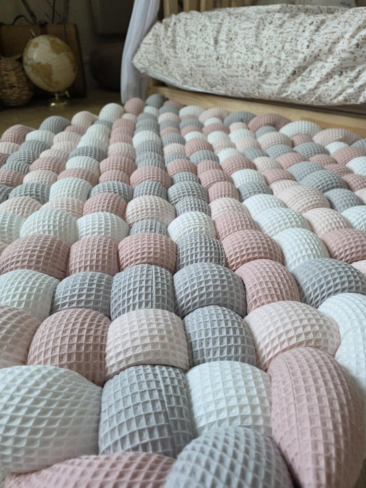 Tapis tressé 90x90cm blanc gris rose pâle et poudré