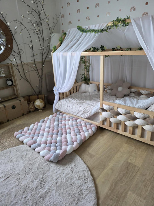 Tapis tressé 90x90cm blanc gris rose pâle et poudré