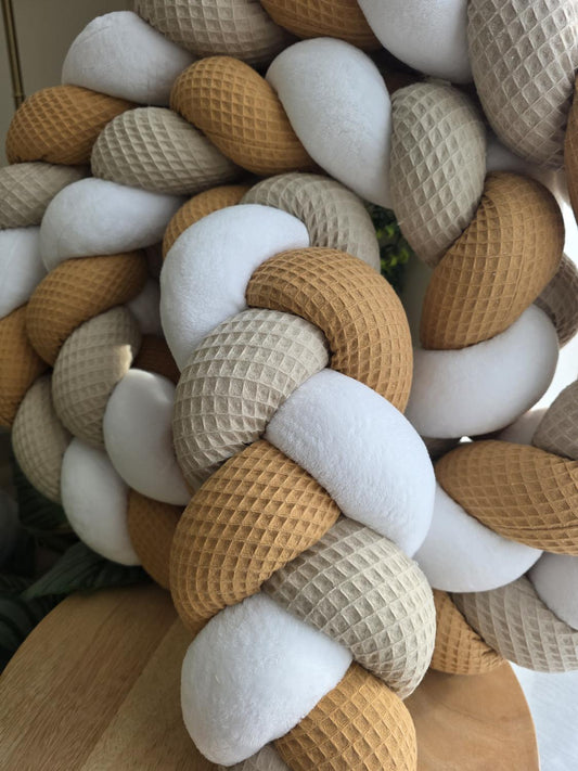 Tresse de lit 3 brins beige camel et doudou blanc 3.6m