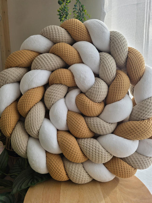 Tresse de lit 3 brins beige camel et doudou blanc 3.6m