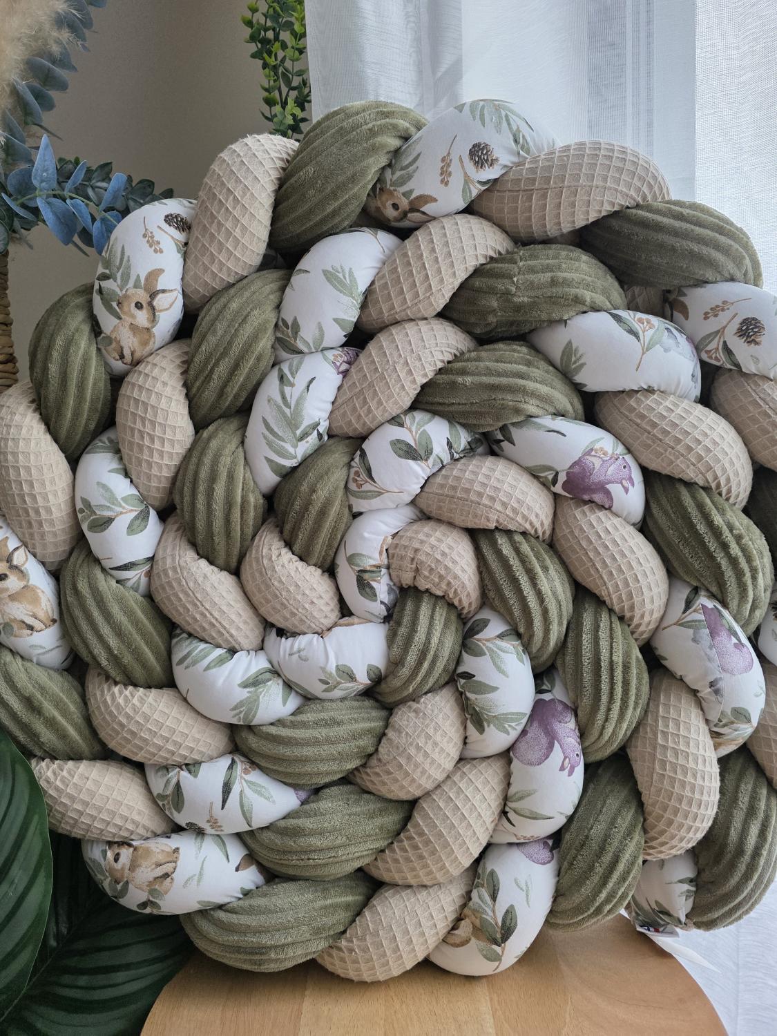 Tresse de lit 3 brins beige cotelé olive et et biche 4.6m