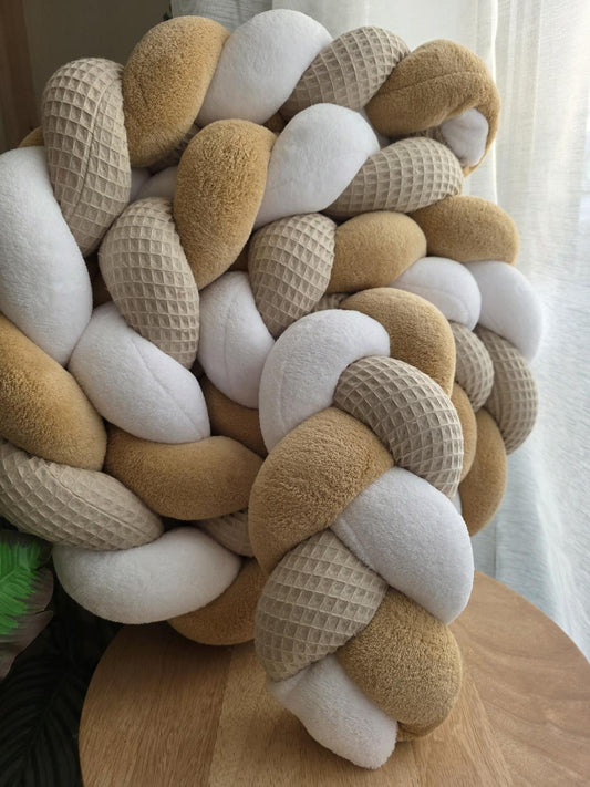 Tresse de lit 3 brins beige doudou blanc et camel 3.6m