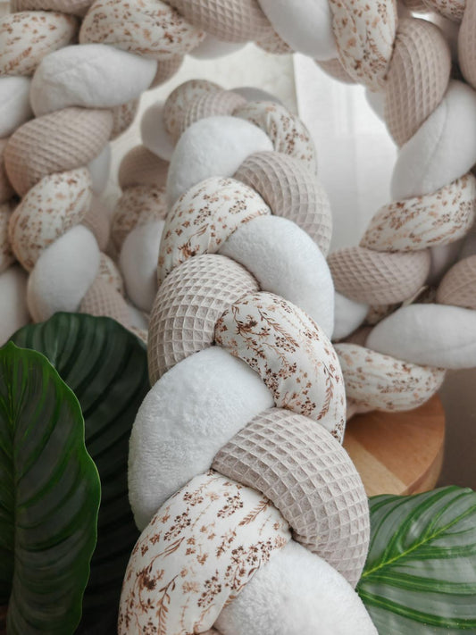 Tresse de lit 3 brins beige doudou blanc et fleurs des champs 3.7m