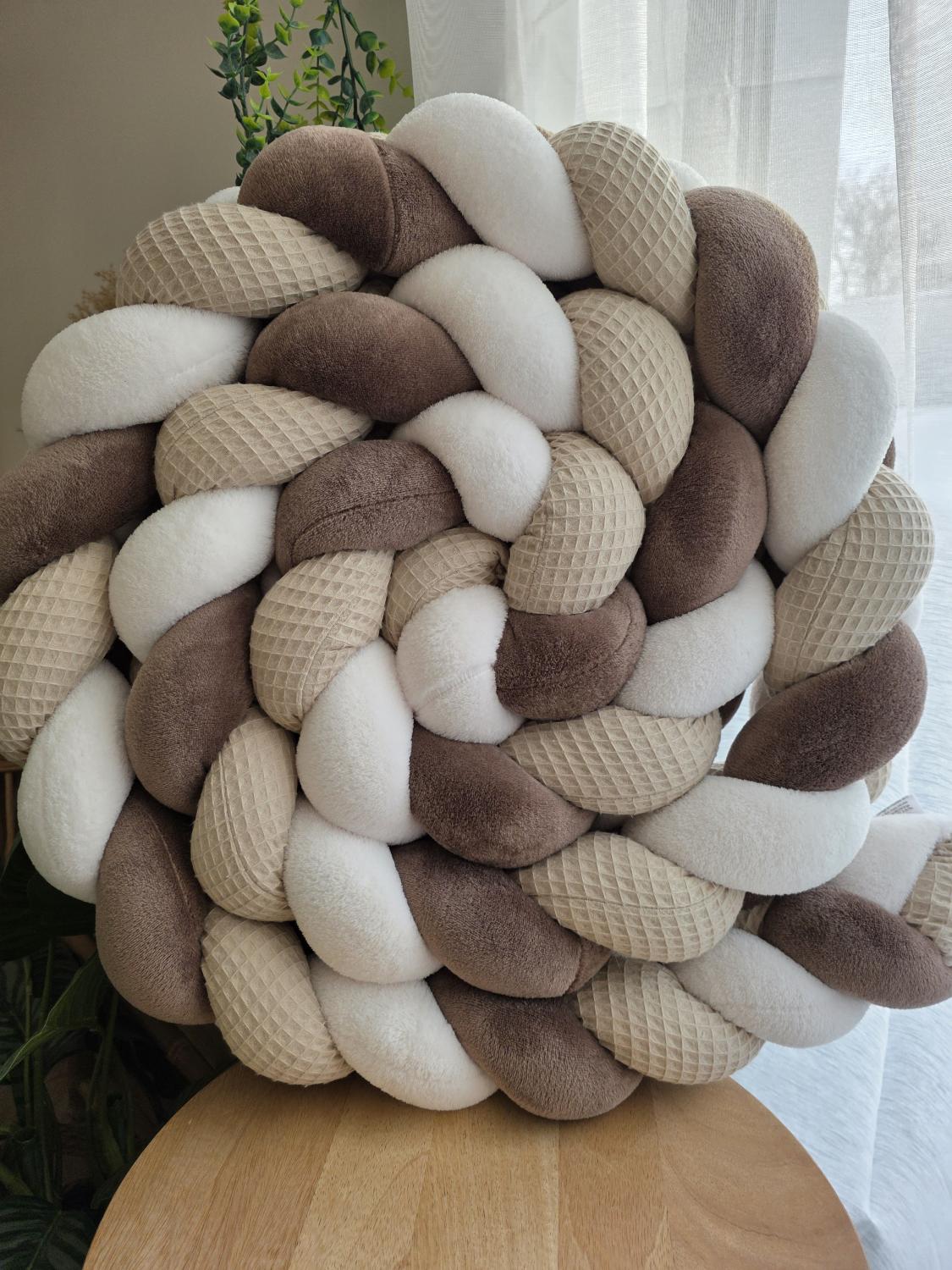 Tresse de lit 3 brins beige doudou écru et marron 3.6m