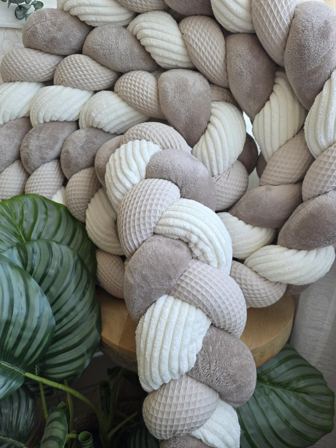 Tresse de lit 3 brins beige doudou galet et cottelé écru 3.6m