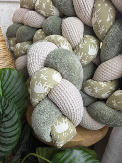 Tresse de lit 3 brins beige doudou olive et éléphant olive 3,6m