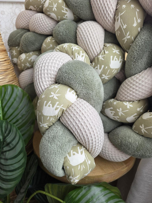 Tresse de lit 3 brins beige doudou olive et éléphant olive 3,6m
