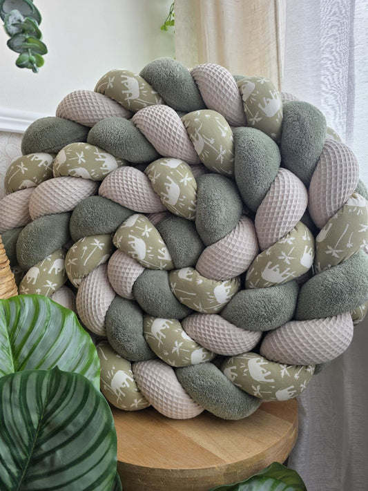 Tresse de lit 3 brins beige doudou olive et éléphant olive 3,6m