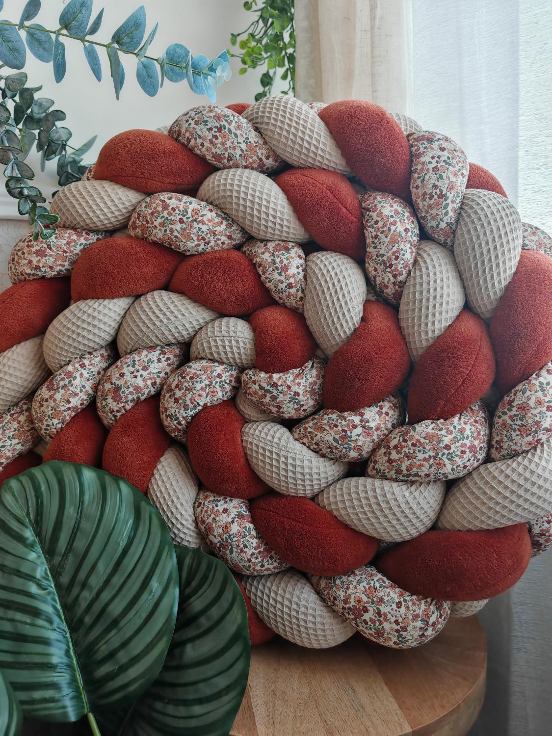 Tresse de lit 3 brins beige doudou terracotta et fleurs d'été 4m