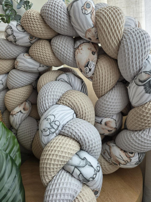 Tresse de lit 3 brins beige gris et animaux à rayures 3m