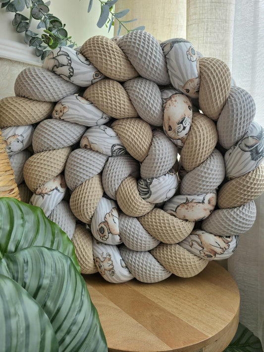 Tresse de lit 3 brins beige gris et animaux à rayures 3m