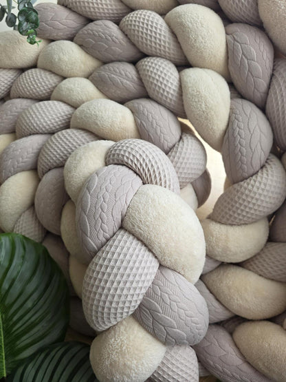 Tresse de lit 3 brins beige nid d'abeille doudou et tricot 6,1m