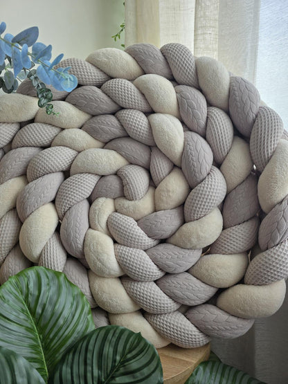 Tresse de lit 3 brins beige nid d'abeille doudou et tricot 6,1m