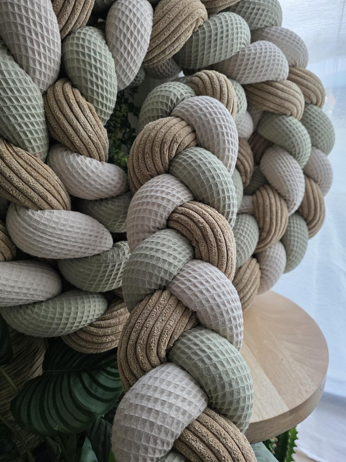 Tresse de lit 3 brins beige olive et côtelé marron 4.6m