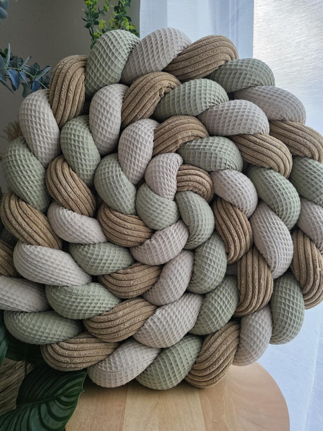 Tresse de lit 3 brins beige olive et côtelé marron 4.6m