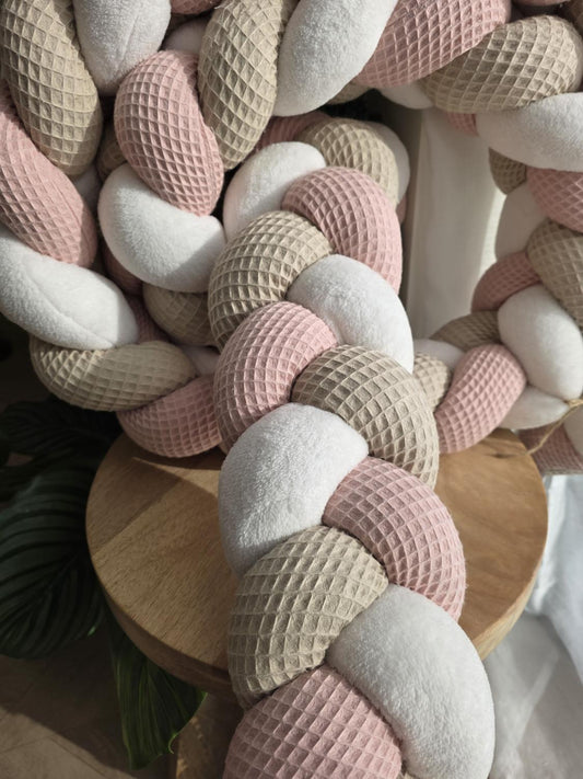 Tresse de lit 3 brins beige poudré et doudou écru 3.4m