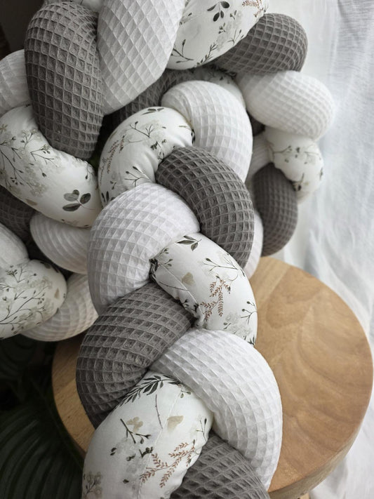 Tresse de lit 3 brins blanc anthracite et fleurs d'hiver 3m