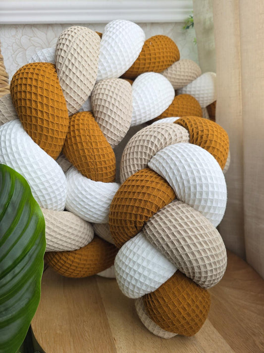 Tresse de lit 3 brins blanc beige et brique 2m