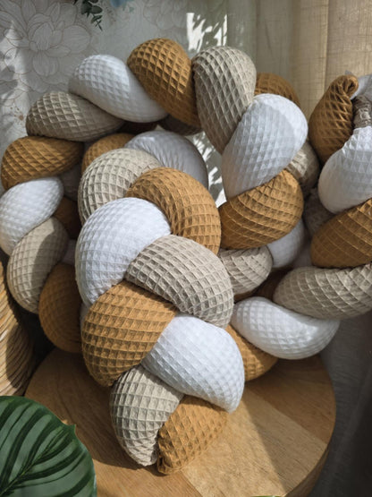 Tresse de lit 3 brins blanc beige et camel 2m