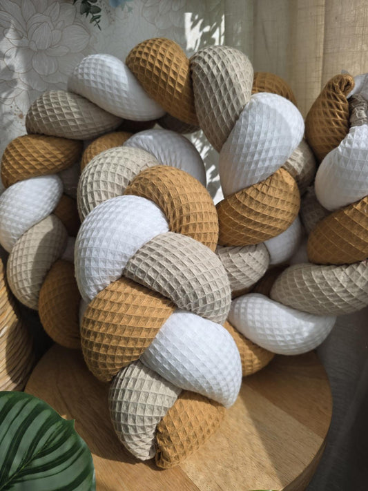 Tresse de lit 3 brins blanc beige et camel 2m