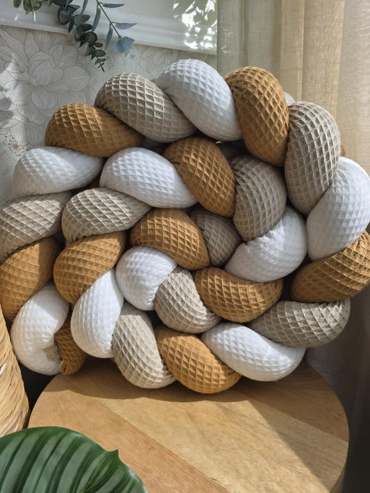 Tresse de lit 3 brins blanc beige et camel 2m