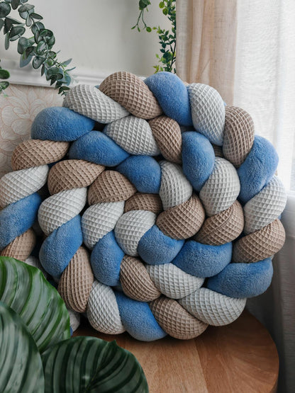 Tresse de lit 3 brins blanc beige et doudou bleu 3m