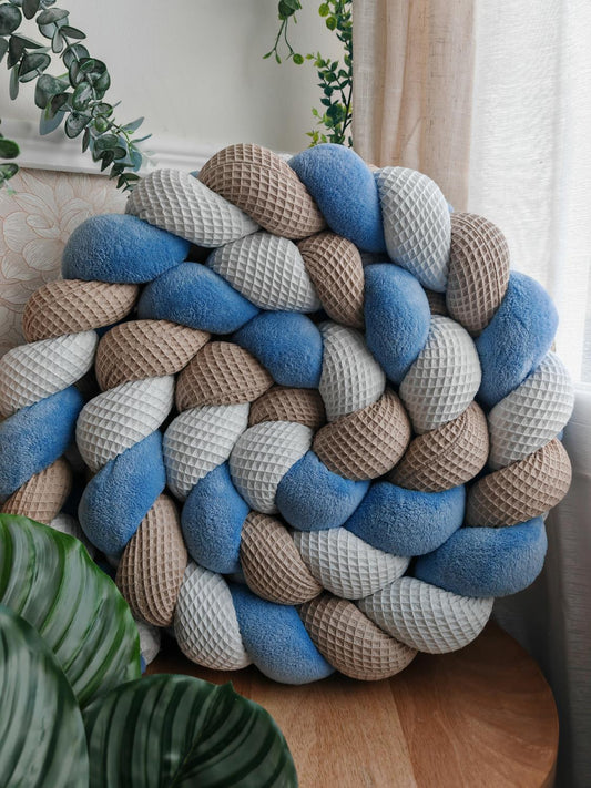 Tresse de lit 3 brins blanc beige et doudou bleu 3m