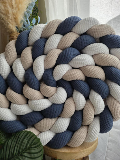 Tresse de lit 3 brins blanc beige et marine 4.6m