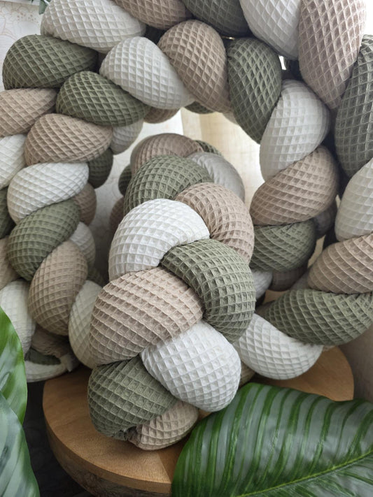 Tresse de lit 3 brins blanc beige et olive 2m