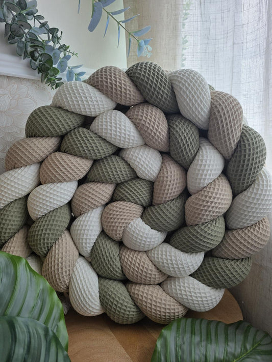 Tresse de lit 3 brins blanc beige et olive 2m