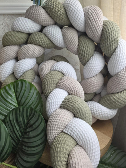 Tresse de lit 3 brins blanc beige et olive 3m