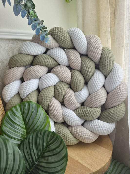 Tresse de lit 3 brins blanc beige et olive 3m