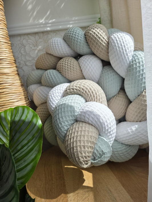 Tresse de lit 3 brins blanc beige et vert d'eau 2m