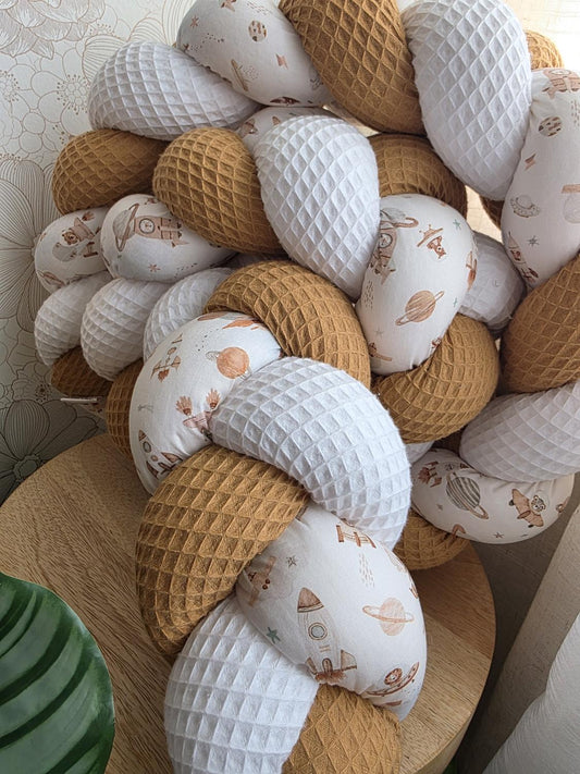 Tresse de lit 3 brins blanc camel et fusée 2m