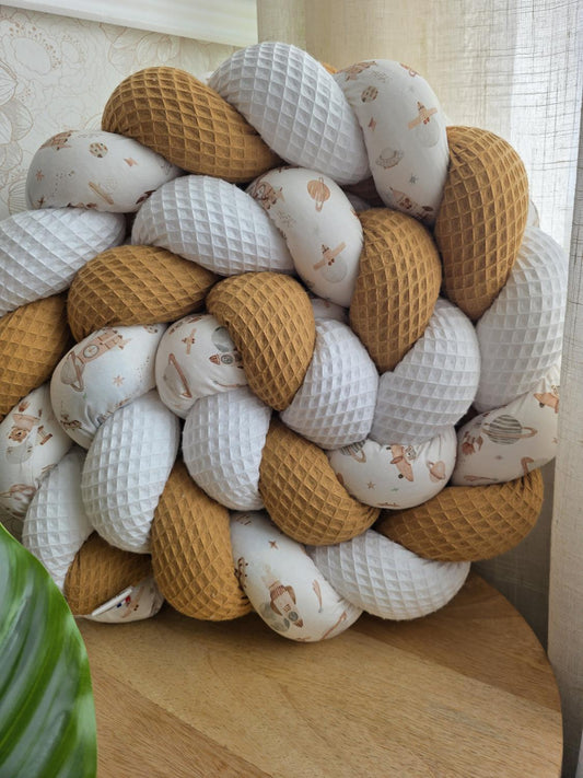 Tresse de lit 3 brins blanc camel et fusée 2m