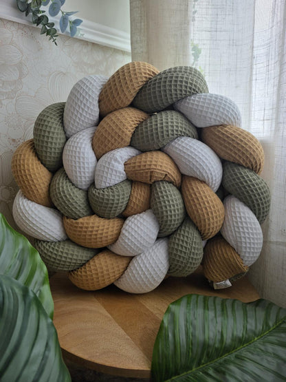 Tresse de lit 3 brins blanc camel et olive 2m