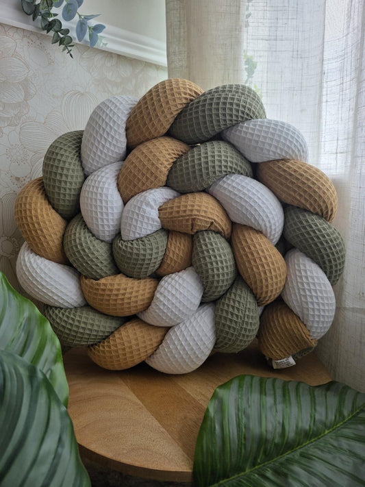 Tresse de lit 3 brins blanc camel et olive 2m