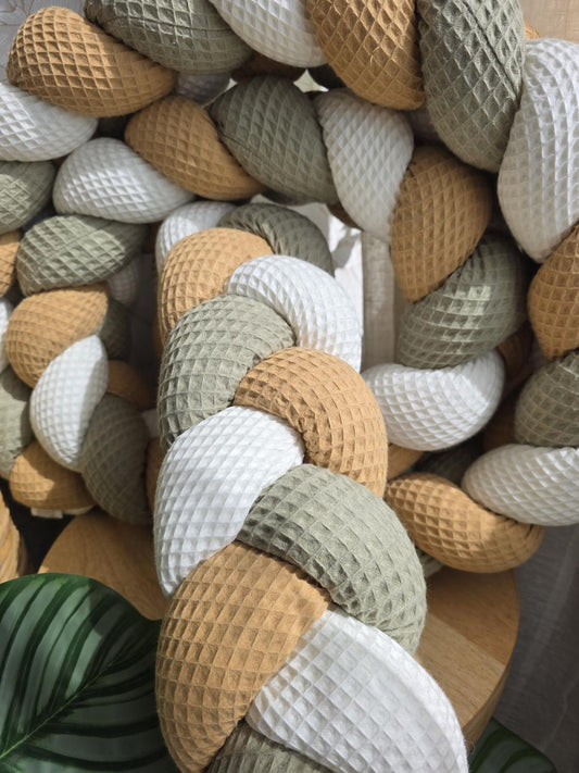 Tresse de lit 3 brins blanc camel et olive 3m