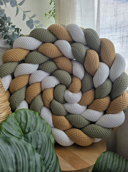 Tresse de lit 3 brins blanc camel et olive 4.2m