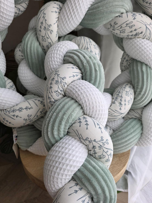 Tresse de lit 3 brins blanc cotelé menthe branche vert d'eau 3.6m