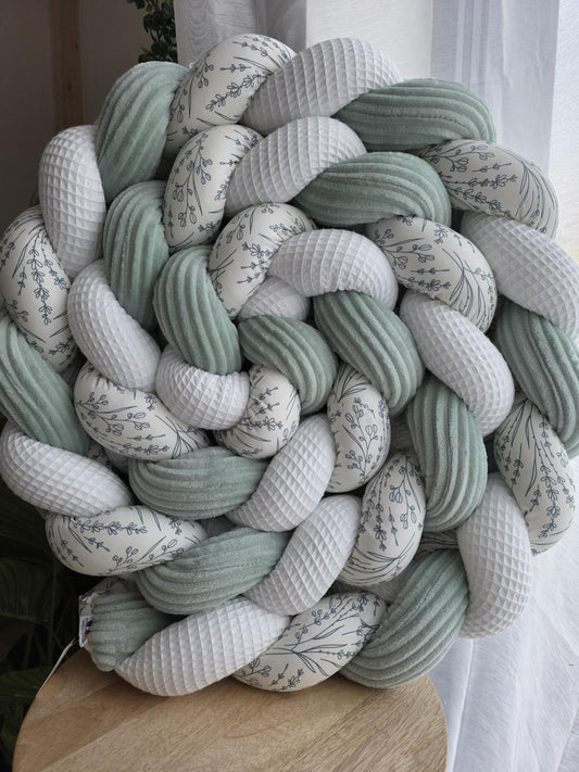 Tresse de lit 3 brins blanc cotelé menthe branche vert d'eau 3.6m
