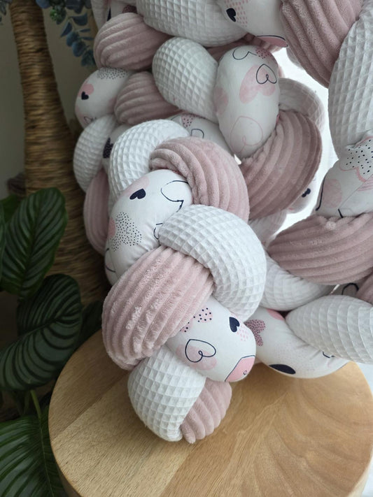 Tresse de lit 3 brins blanc côtelé poudré et cœur 3.6m