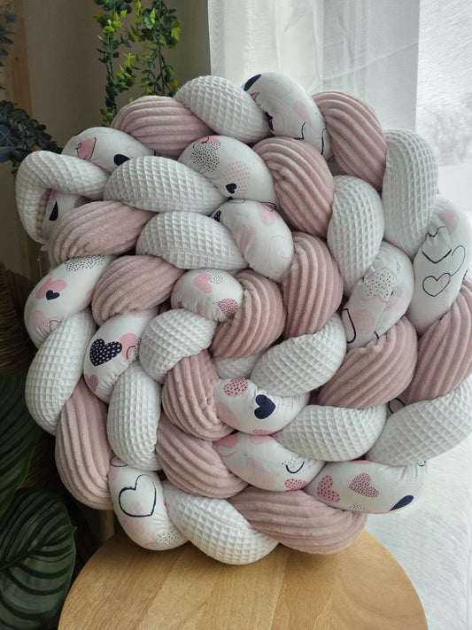 Tresse de lit 3 brins blanc côtelé poudré et cœur 3.6m