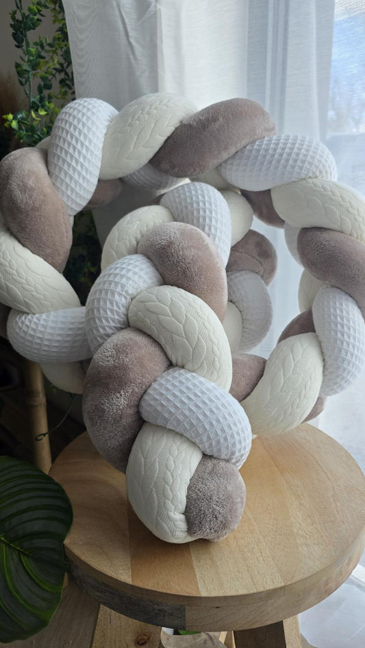 Tresse de lit 3 brins blanc doudou galet tricot écru 2m