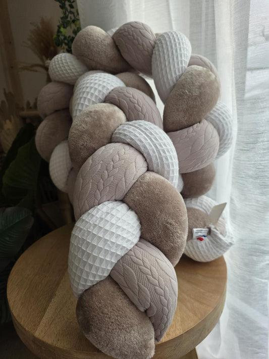 Tresse de lit 3 brins blanc doudou galet tricot sable 2m