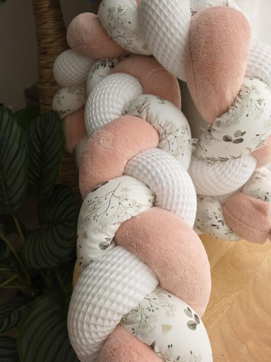 Tresse de lit 3 brins blanc doudou poudré et fleurs d hiver 2m