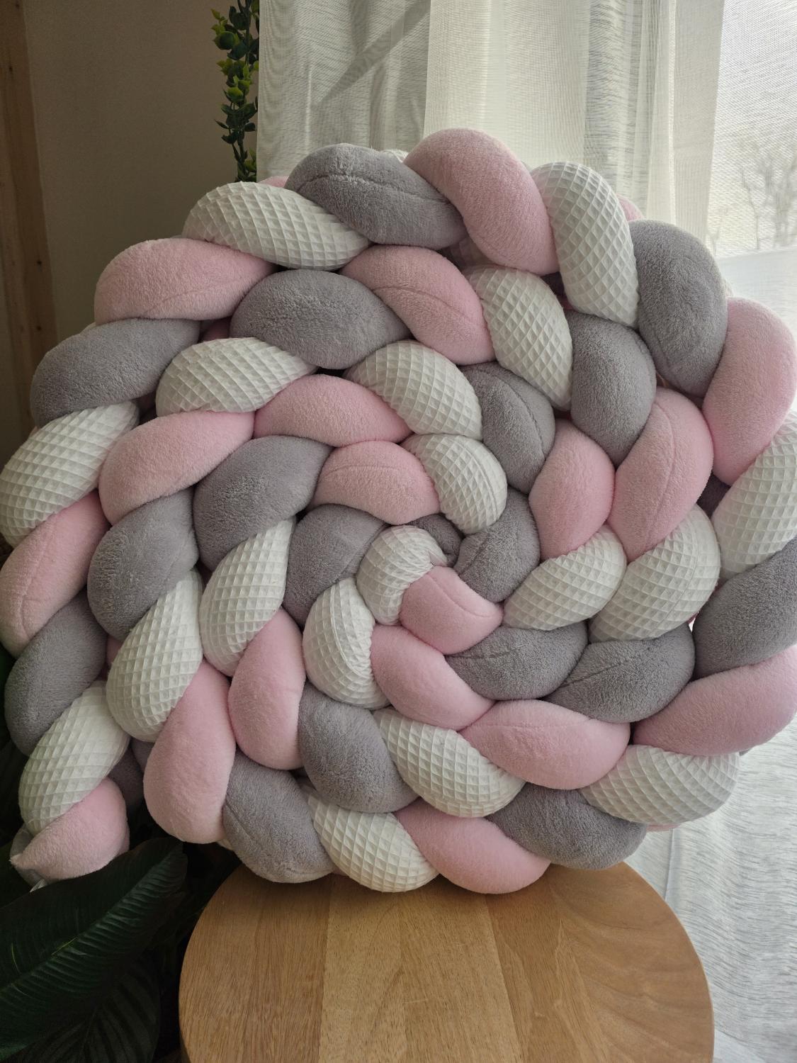 Tresse de lit 3 brins blanc doudou rose et gris 4.6m