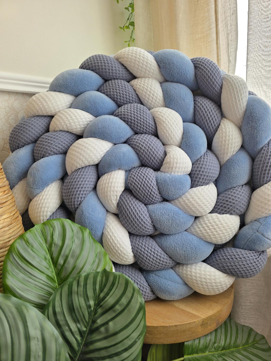 Tresse de lit 3 brins blanc jean et doudou bleu 4.2m