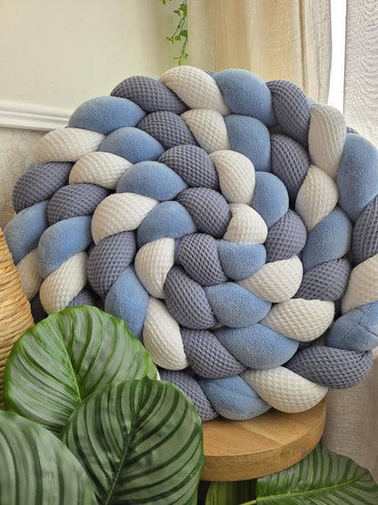 Tresse de lit 3 brins blanc jean et doudou bleu 4.2m